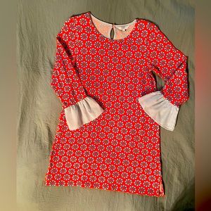 Girl’s orange and blue design dress size large excellent condition